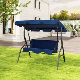 Gymax - 3-Person Swing Chair Porch Swing Seat w/ Adjustable Canopy Removable Cushion - Navy