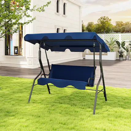 Front. Gymax - Gymax 3-Person Swing Chair Porch Swing Seat w/ Adjustable Canopy Removable Cushion Navy - Navy.