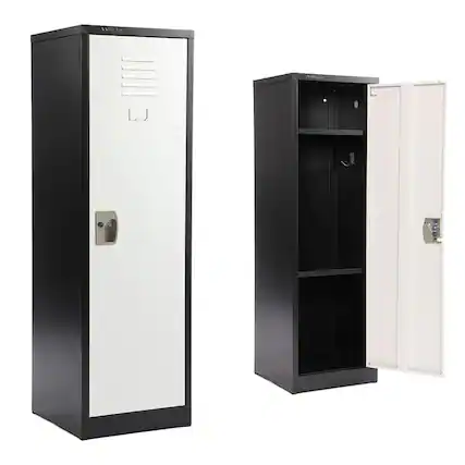 Front. AdirOffice - Storage Locker 629-Series 48" H 1-Tier Steel Locker with Key Lock - Black Bidy/White Doors.