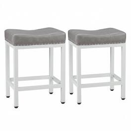 AOITUN - 24 inch Bar Stools Set of 2 - Upholstered Backless Metal Kitchen Chairs for Counter or Island - Gray