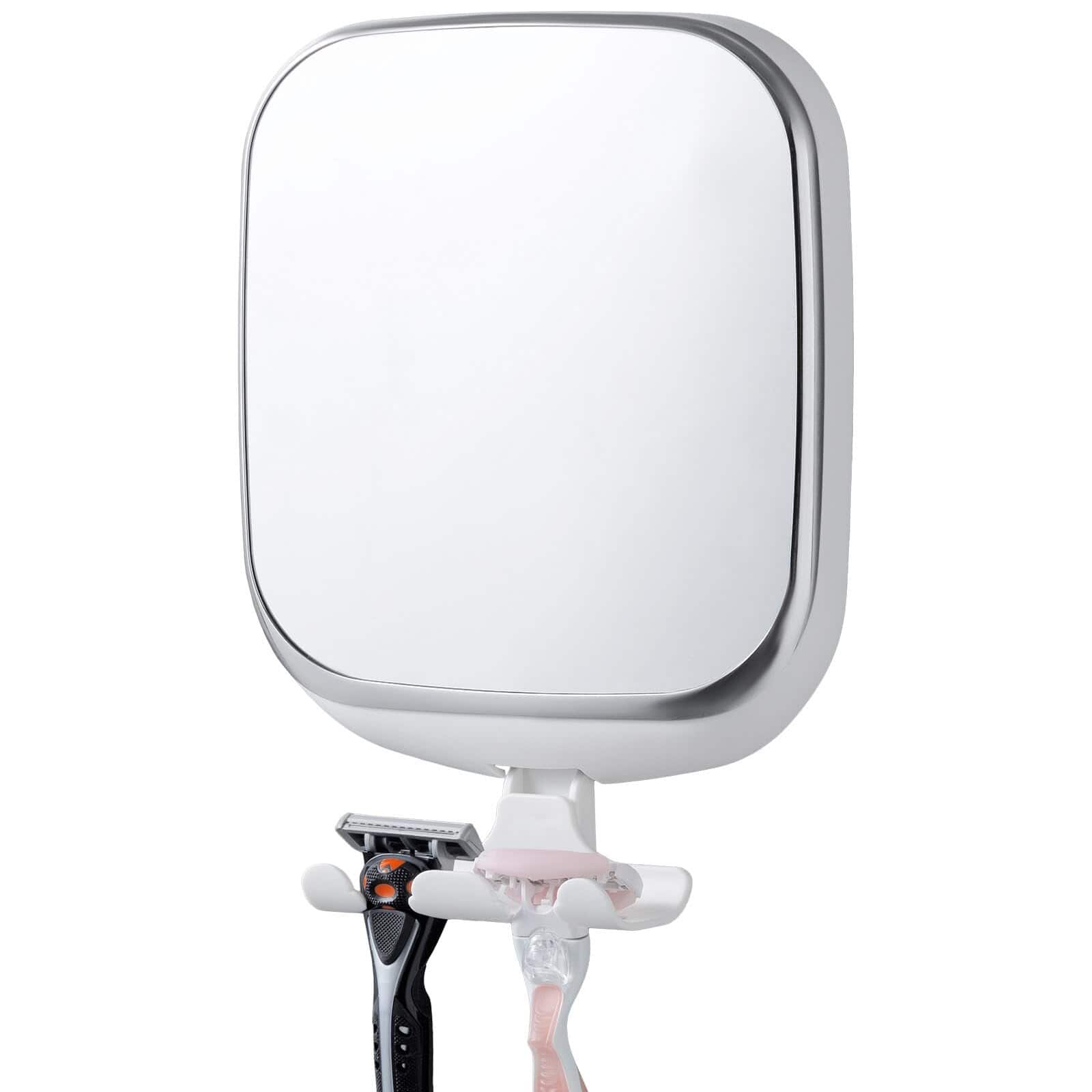 Dazzed Corner - Fogless Shower Mirror, No-Drill Suction Mount, Shatterproof, Razor Holder - White