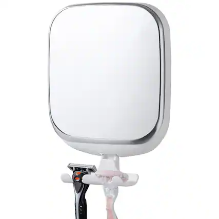Front. Dazzed Corner - Fogless Shower Mirror, No-Drill Suction Mount, Shatterproof, Razor Holder - White.