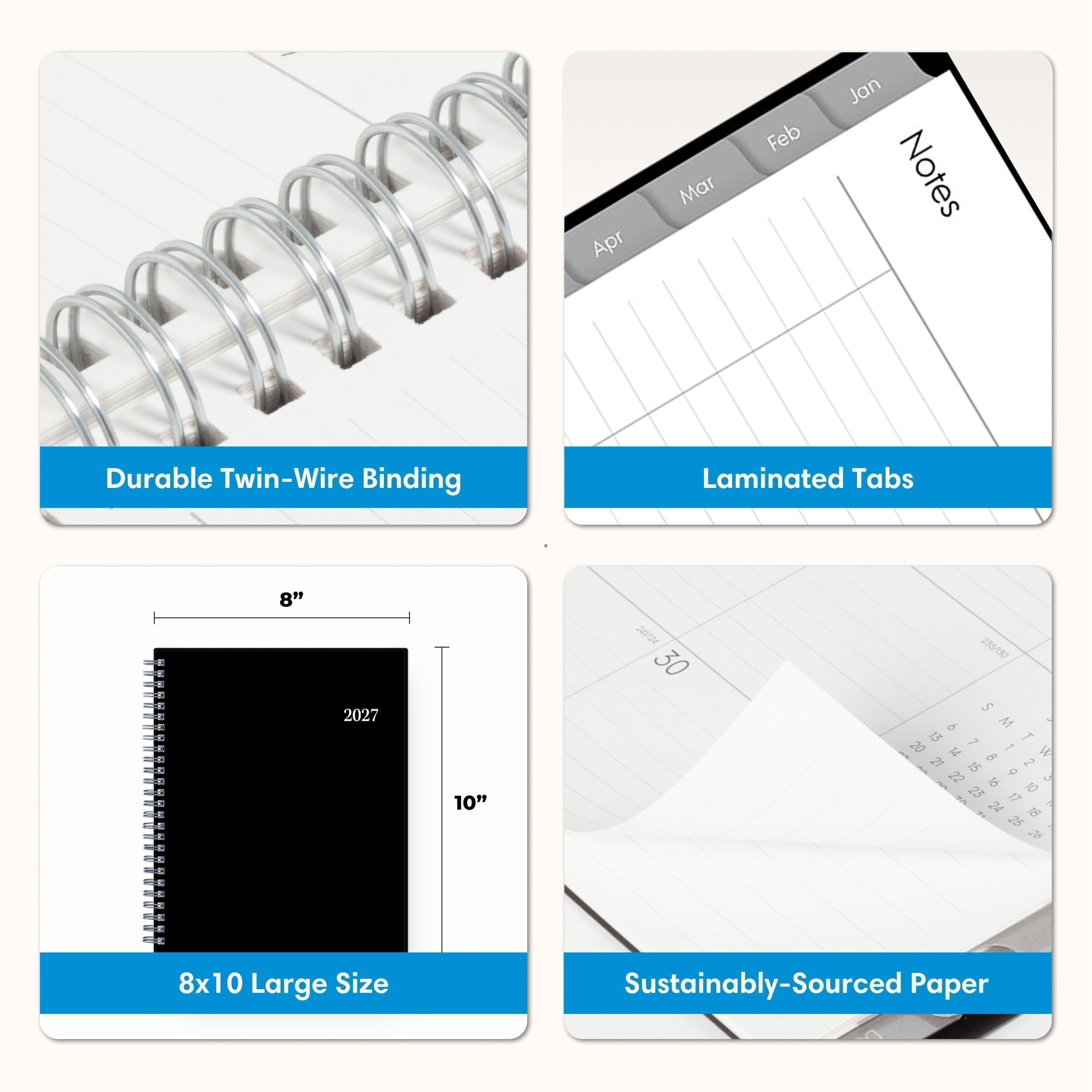 - Durable Twin-Wire Binding
- Laminated Tabs
- 8x10 Large Size
- Sustainably-Sourced Paper