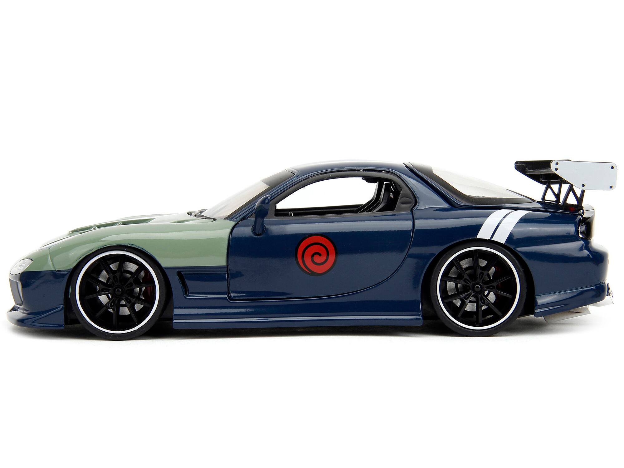 Alt View 2. Jada - 1993 Mazda RX-7 Dark Blue w/Green Hood and Figure "Naruto Shippuden" (2009-2017) TV 1/24 Model Car by Jada.