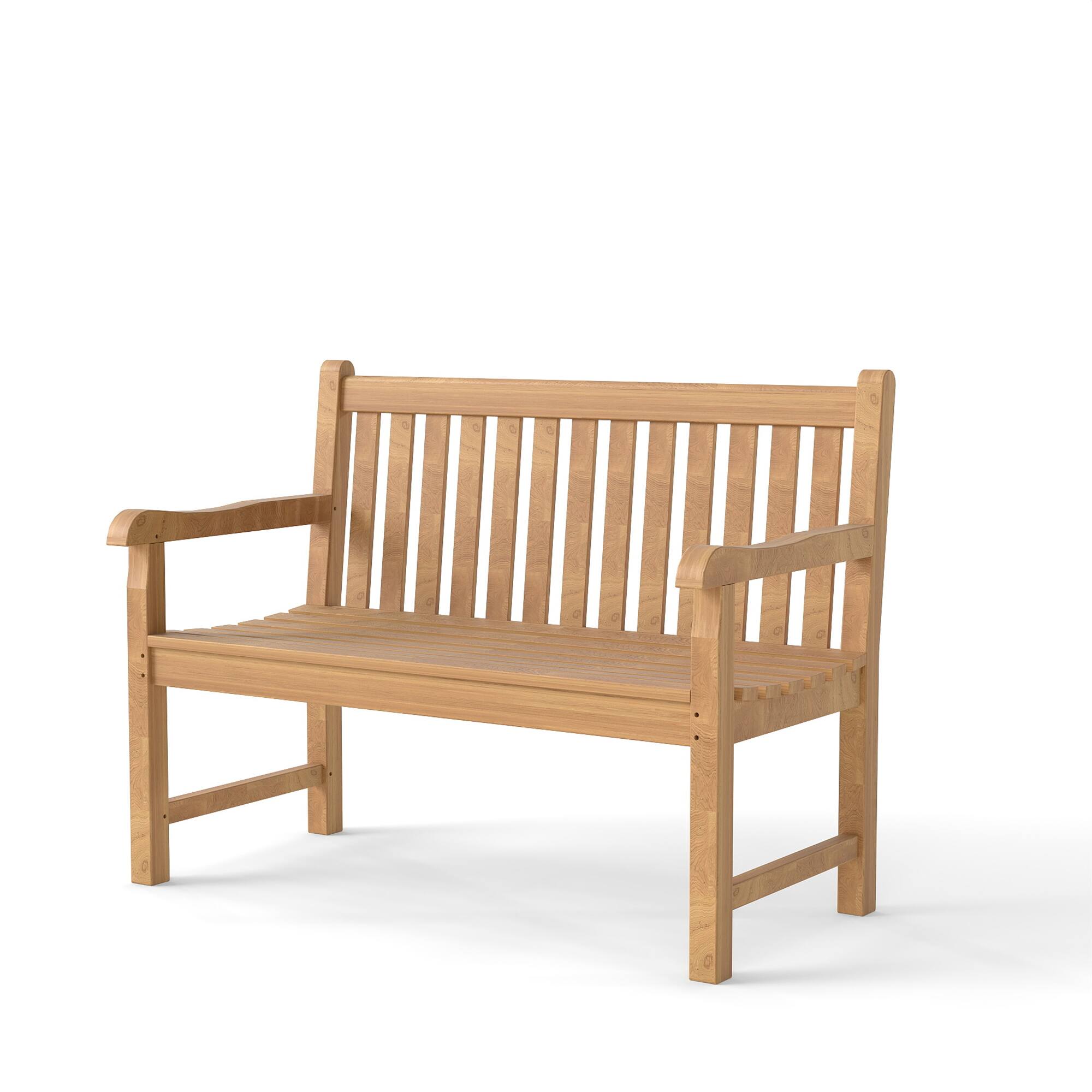 Front. Decksplore - Solid Teak Garden Patio Bench Outdoor Loveseat Porch Chair Solid Wood W/Armrest - Teak.