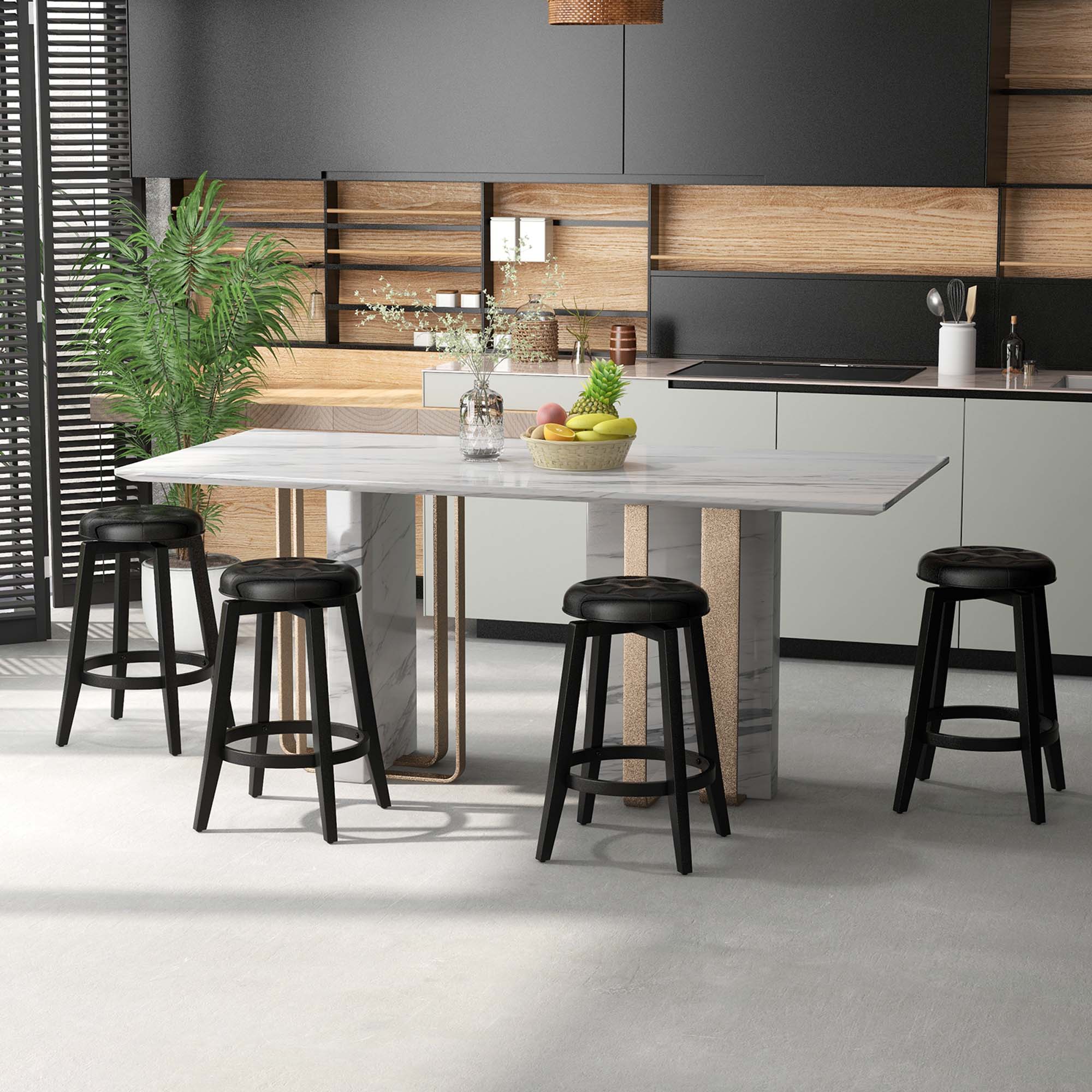 Alt View 5. Costway - 26" Swivel Bar Stool Set of 2 Upholstered Counter Height Rubber Wood Frame - Black.