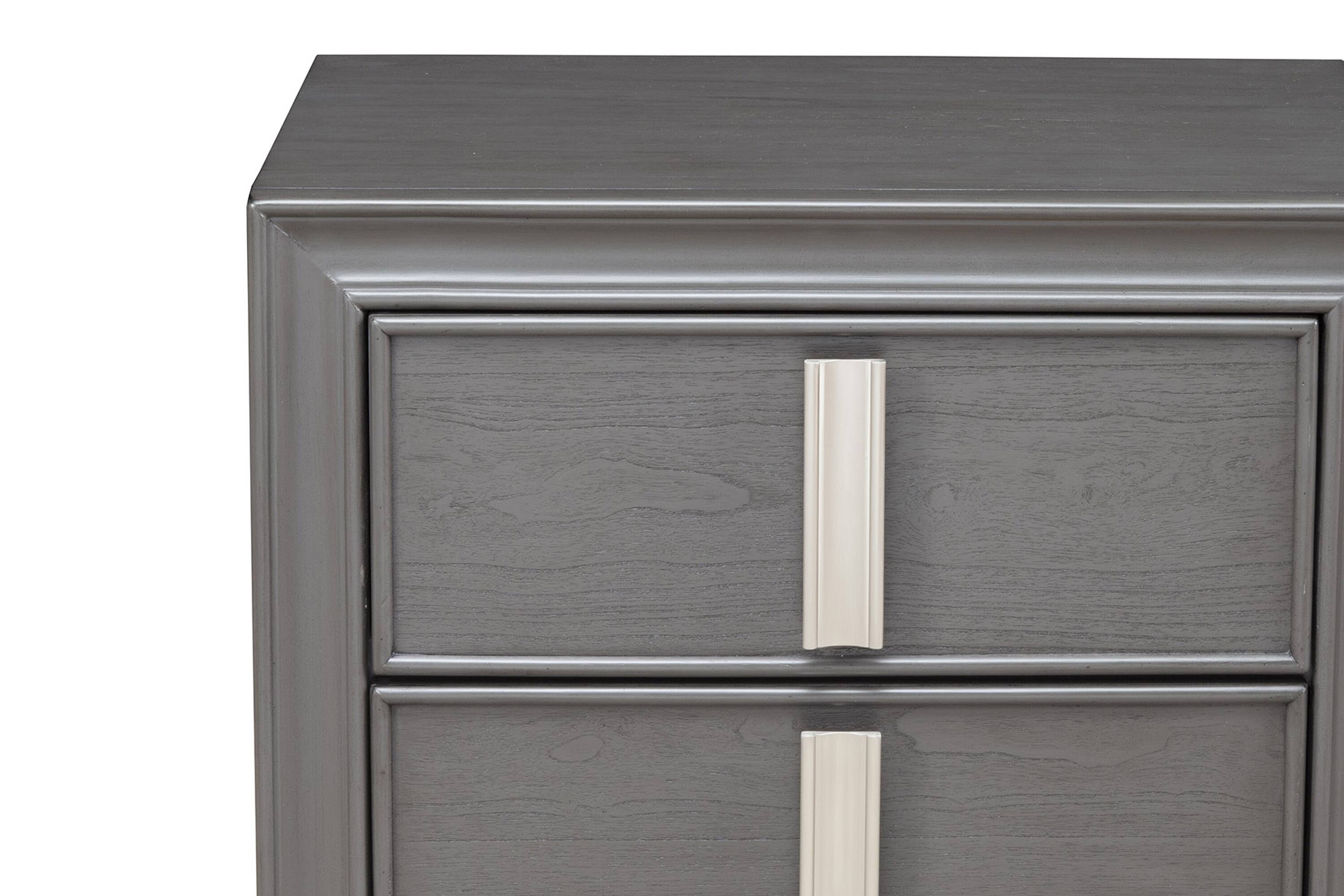 Back. Manhattan Lane - Wooden Nightstand With Two Drawers and Tapered Legs - Gray and White.