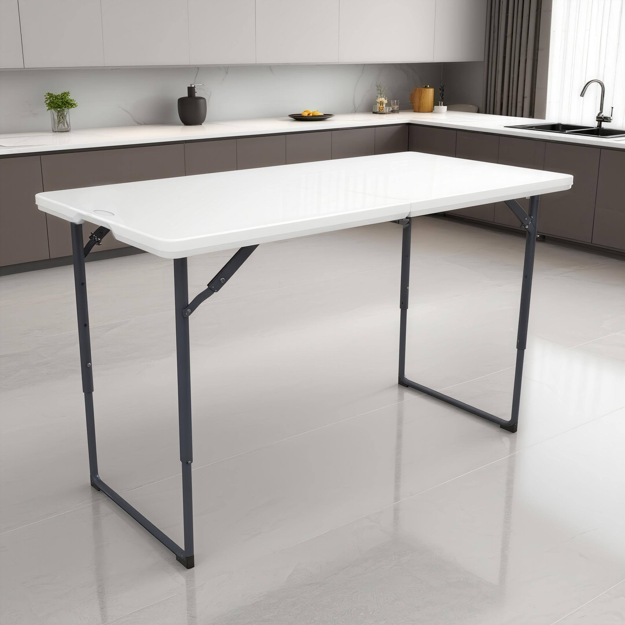 Angle. Vipbear - Folding Table, Indoor Outdoor Foldable Plastic Folding Tables, Height Adjustable Portable Rectangular Utility Card Table - Black.