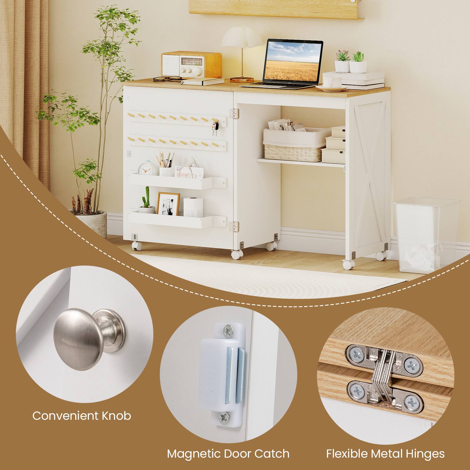 Convenient Knob  
Magnetic Door Catch  
Flexible Metal Hinges