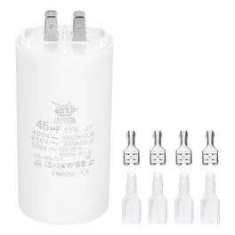 Unique Bargains - 45uF CBB60 Run Capacitor, AC 450V 4 Pin Double Insert with Sheath Spring for Motor Start - White