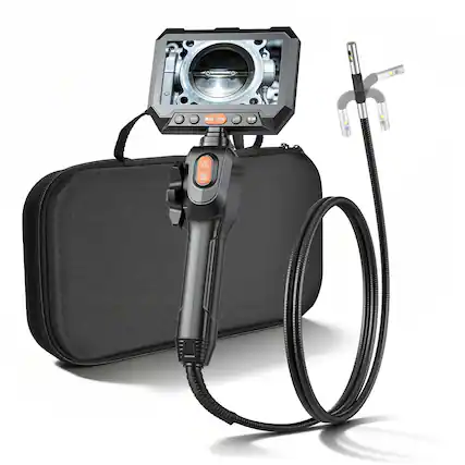 Front. VEVOR - 2-Way Dual-Lens Articulating Endoscope with Light, 1080P HD Industrial Borescope Inspection Camera - Black.