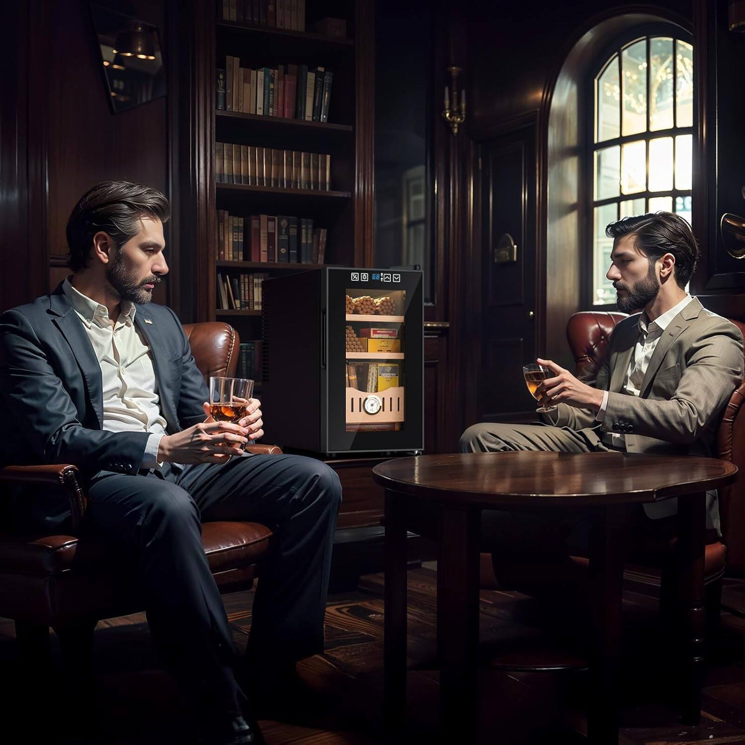 Alt View 3. Mirfee - 85L Electric Cigar Humidor - 700 Count, Intelligent Temp/Humidity Control & Cedar Wood - Black.