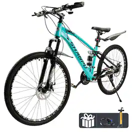Topteng - 26 Inch Mountain Bike For Adult - Shimano 21 Speed, Full Suspension, Dual Disc Brake Bicycle for Men/Womens - Green