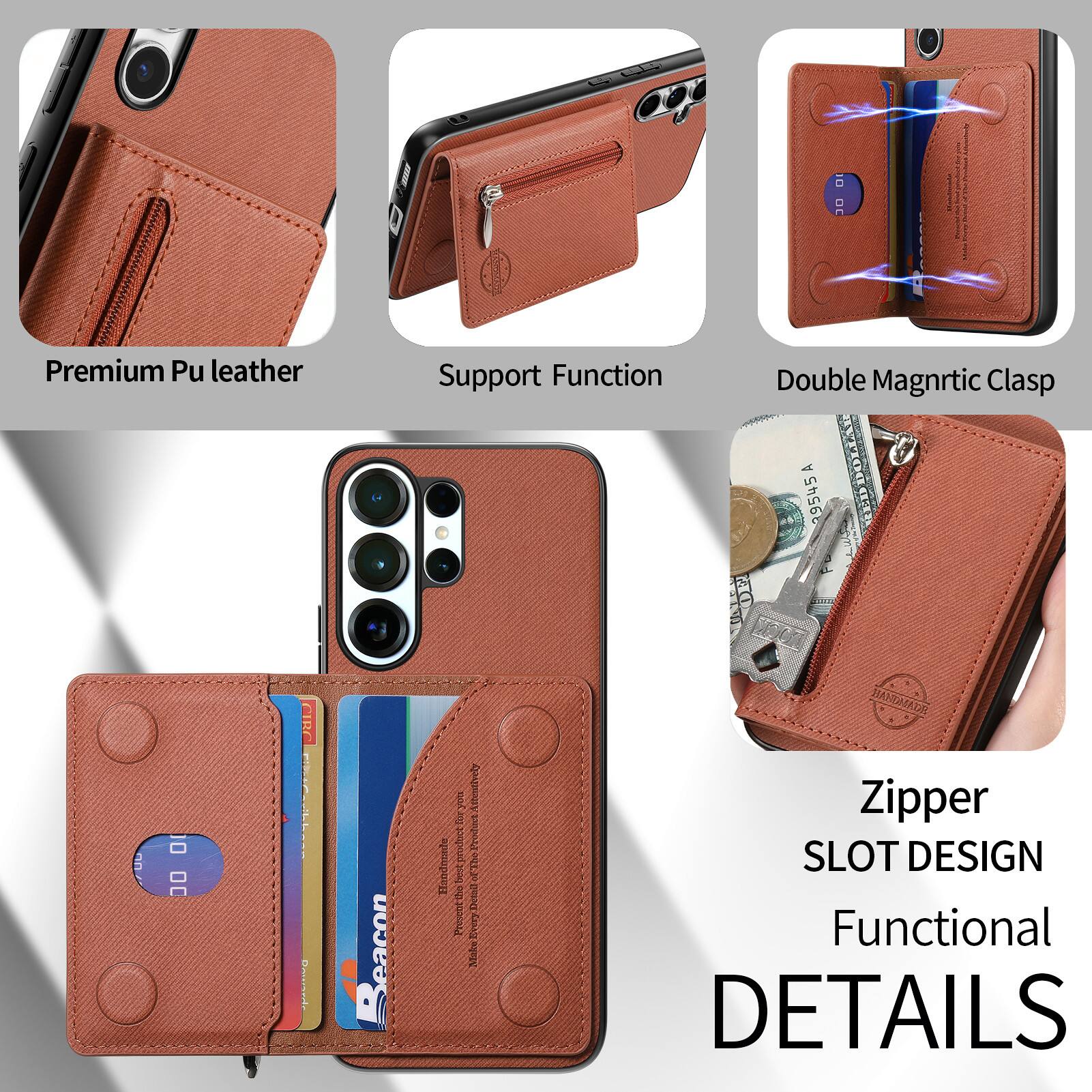 Premium Pu leather  
Support Function  
Double Magnetic Clasp  
Zipper SLOT DESIGN  
Functional DETAILS