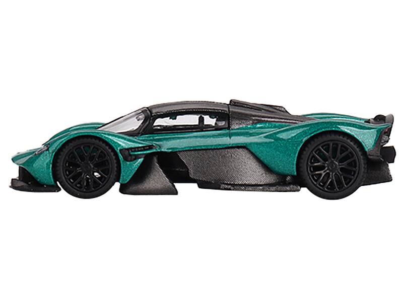Angle. Mini GT - Aston Martin Valkyrie Racing Green Metallic Limited Edition to 3960 pieces Worldwide 1/64 Diecast Model Car by Mini GT - Green Metallic.