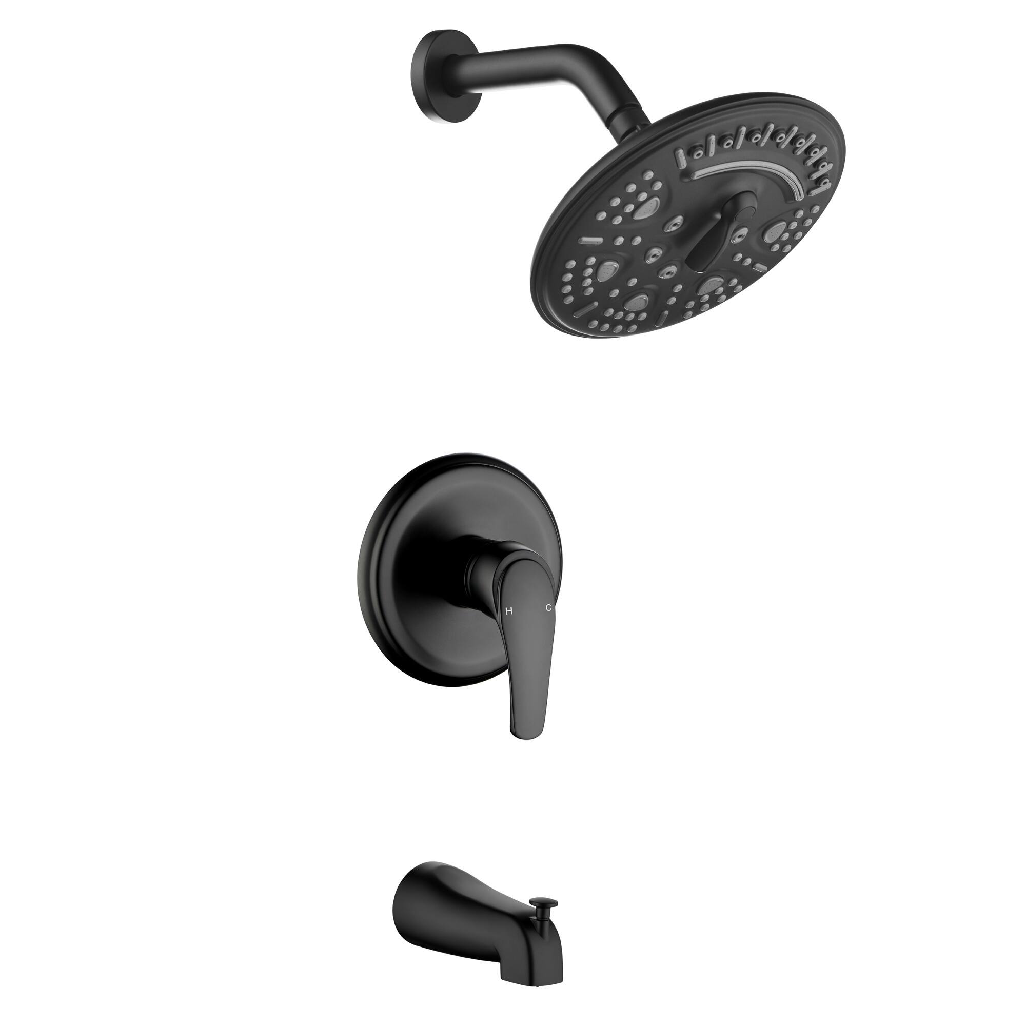 Front. Boyel Living - Matte Black 8-Inch Rain Shower System Brass SUS304 1-Function Valve 6-Function Top Spray cUPC - Black.