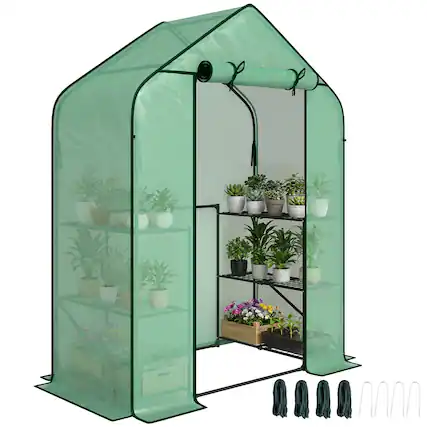 Front. Outsunny - for Outdoors, Portable Greenhouse with 6 Shelves, UV-Resistant PE Cover - Green.