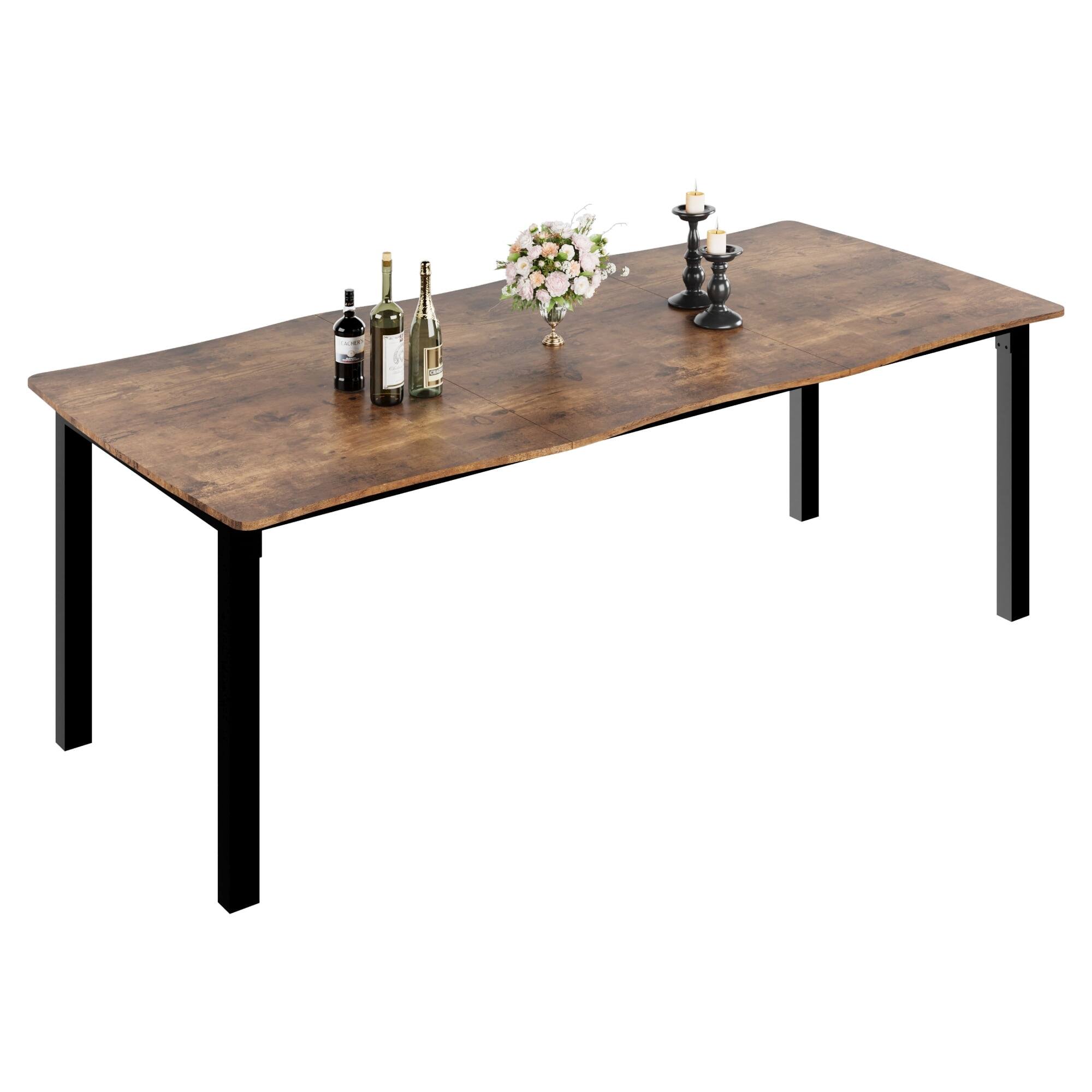 Front. Homhougo - Modern Rectangular Dining Table - 71-Inch Wave-Edge Waterproof MDF with Metal Legs, Seats 4-8 - Retro Color.