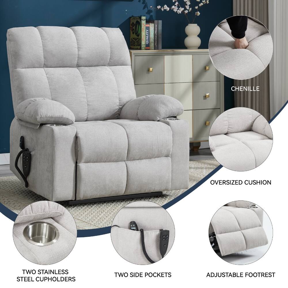 Thop Jine  
QUALITY  
Monroe Motivation  
CHENILLE  
OVERSIZED CUSHION  
TWO STAINLESS STEEL CUPHOLDERS  
TWO SIDE POCKETS  
ADJUSTABLE FOOTREST