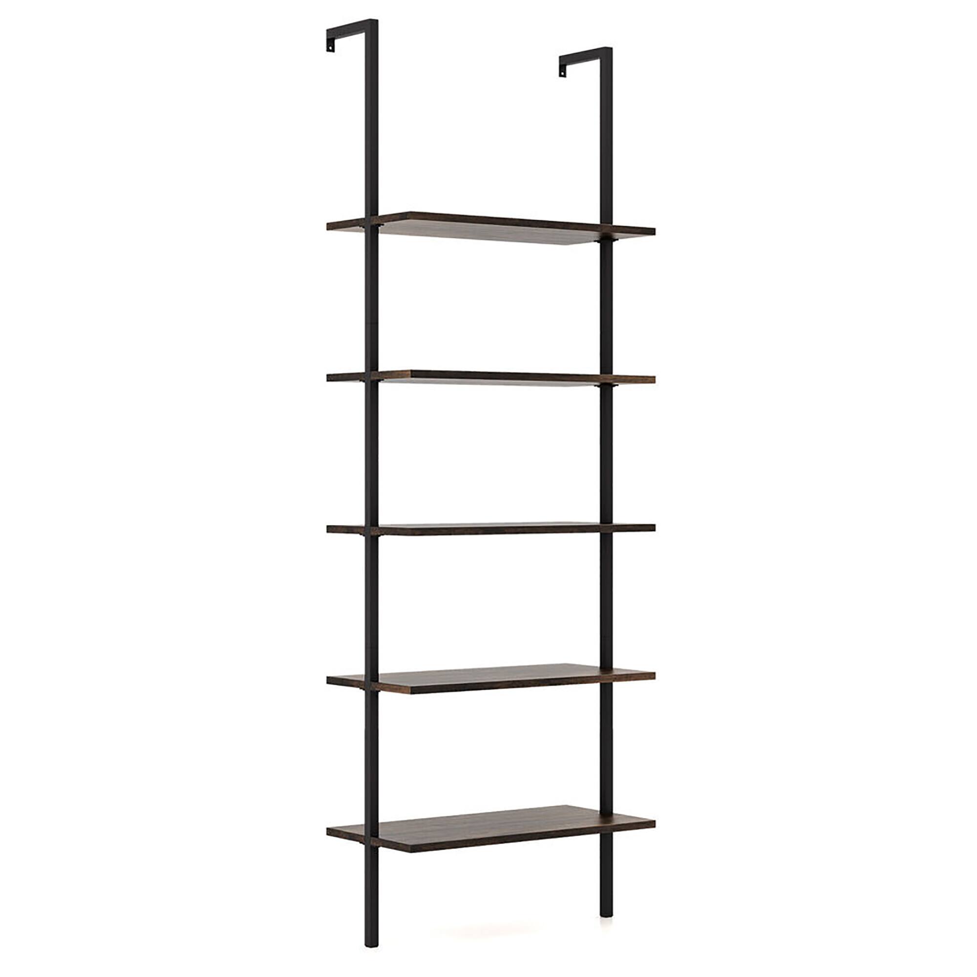 Alt View 8. Gymax - Gymax 5 Tier Ladder Shelf 71'' Height Wall-Mounted Bookshelf Display Storage Organizer - Brown.