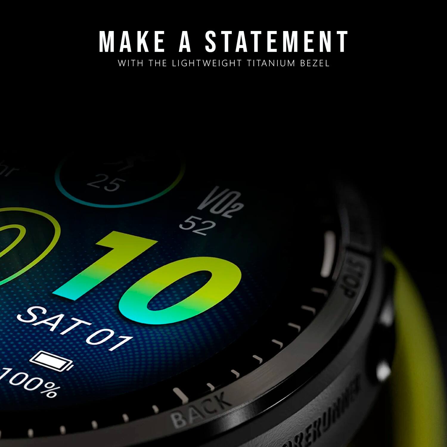 Make a statement with the lightweight titanium bezel.