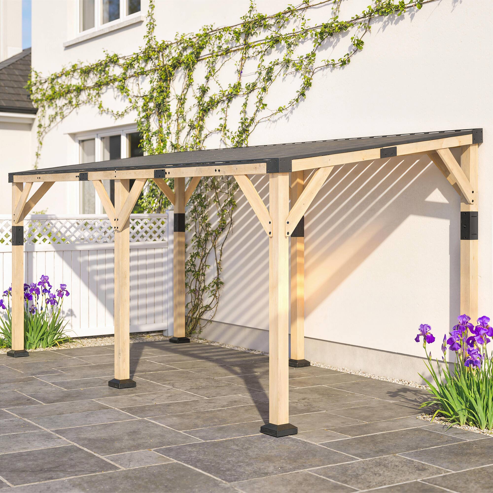 Alt View 8. Outsunny - 10' x 20' Wooden Gazebo, Hardtop Lean-to Gazebo Pergola with Galvanized Steel Sloped Roof.