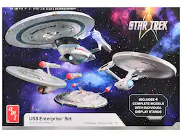 Skill 2 Model Kit U.S.S. Enterprise Four Ship Set "Star Trek" 1/2500 Scale Model by AMT - Multicolor