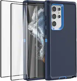 Entronix - Galaxy S24 Ultra Bundle - Heavy Duty Case with 2 Clear Screen Protectors - Blue