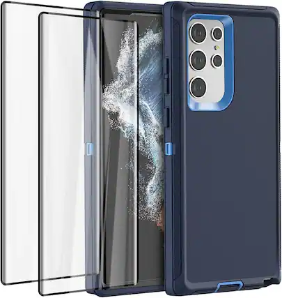 Front. Entronix - Entronix Galaxy S24 Ultra Bundle - Heavy Duty Case with 2 Clear Screen Protectors - Blue.