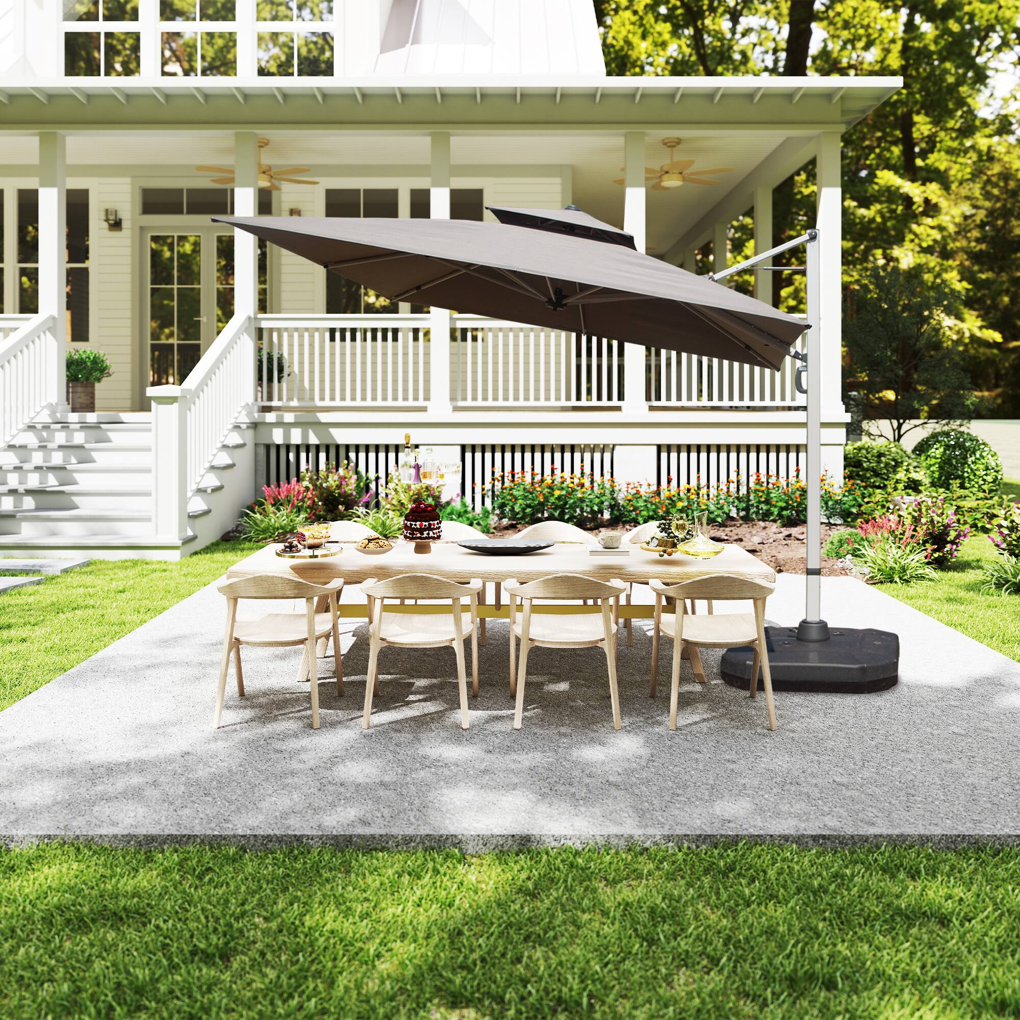 Alt View 1. Ecooso - 10'X10' Square Cantilever Umbrella with Center Pole (Base Not Included) - Gray.