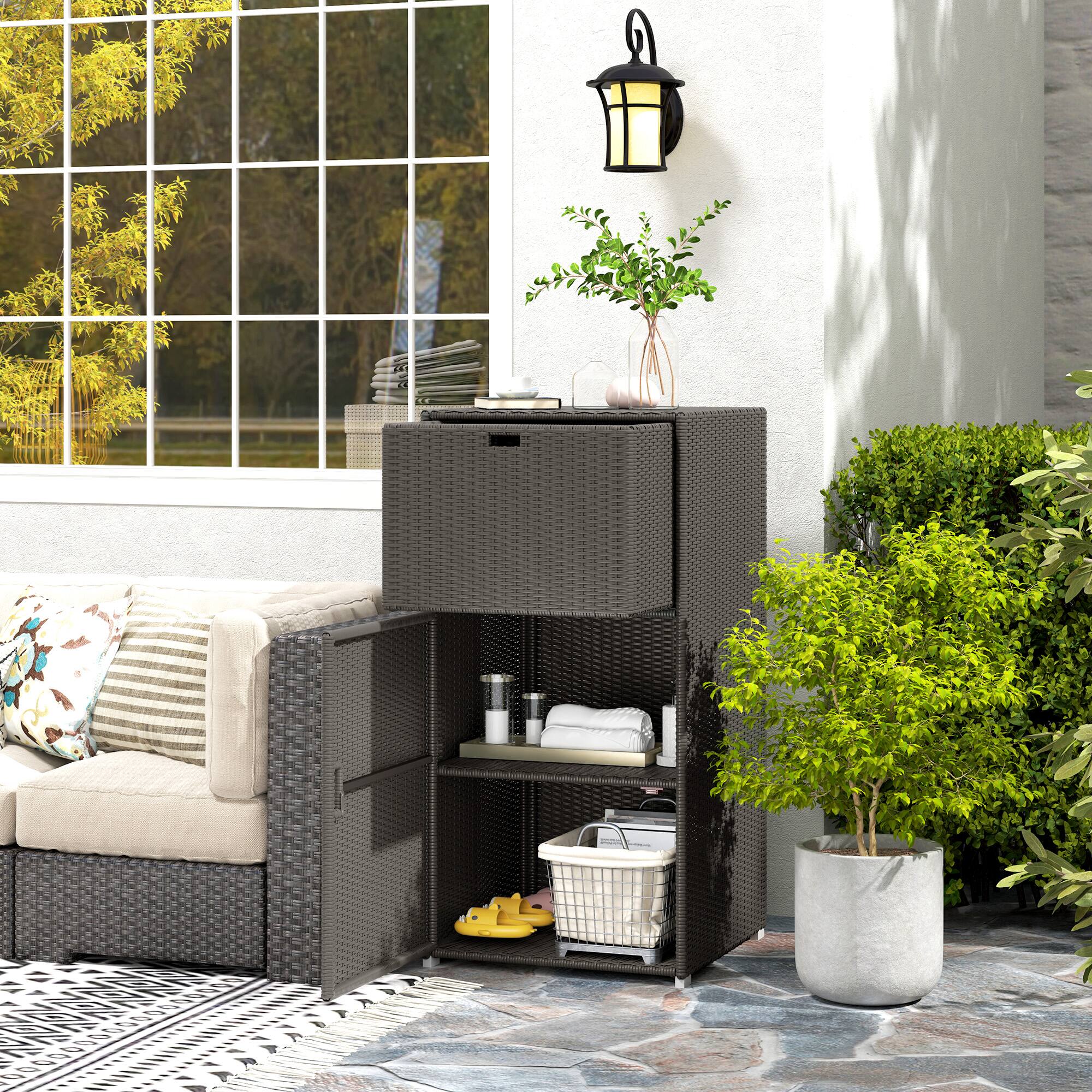 Alt View 1. Outsunny - Outdoor Towel Rack & Pool Storage Cabinet/Hot Tub Accessory Storage, 24"x24"x47" - Brown.