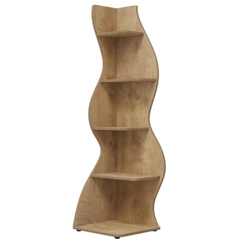 Alt View 3. HTUTWOO - Wall Corner Bookcase - 5-Tier Wood Corner Shelf, 70.53" Tall, Display Storage Rack with Snap Setup for Small Spaces - Light Brown.