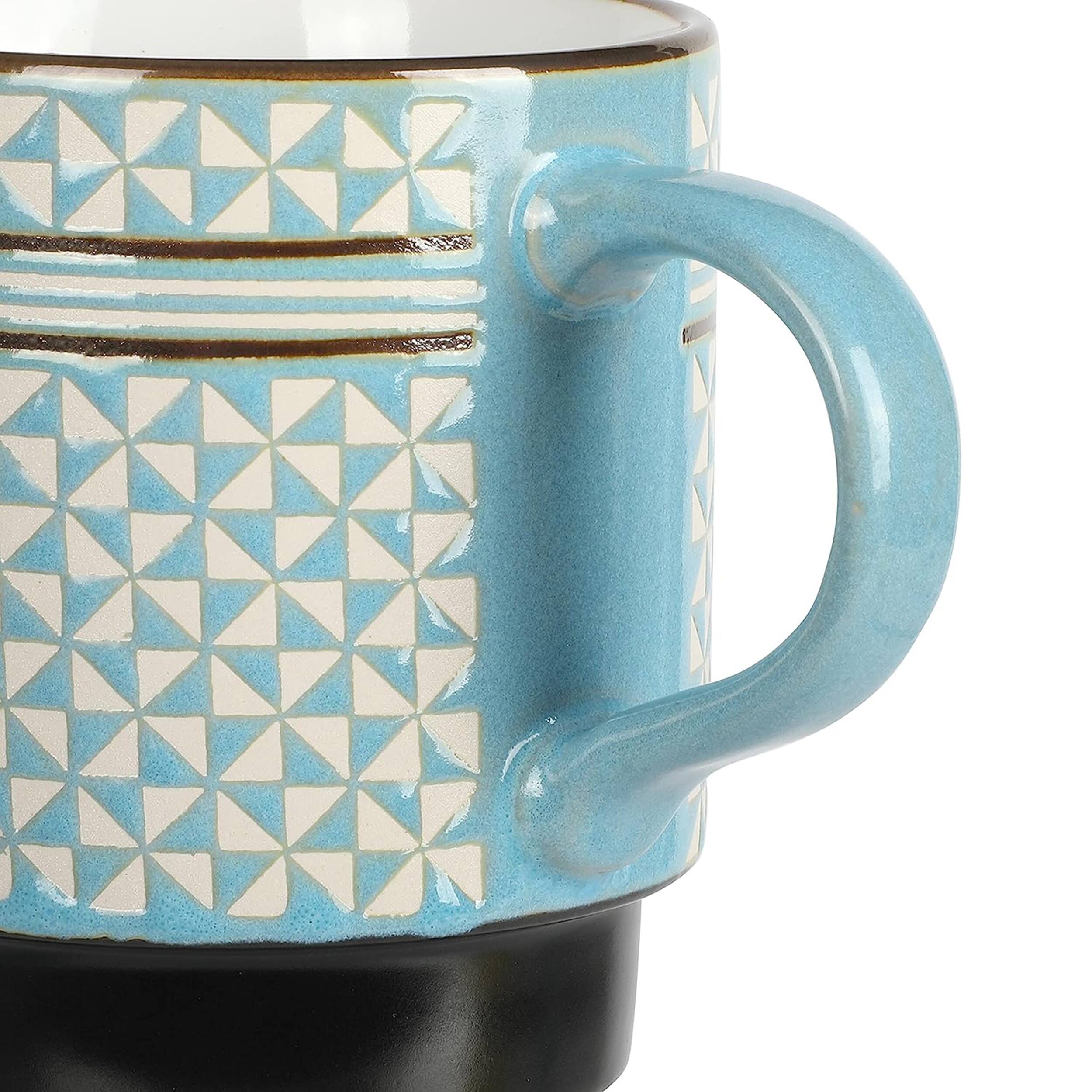 Alt View 3. Mr. Coffee - Mr. Coffee Primevalley 4 Piece 14 Ounce Stackable Assorted Wax Relief Triangle Design Mug Set - Blue.