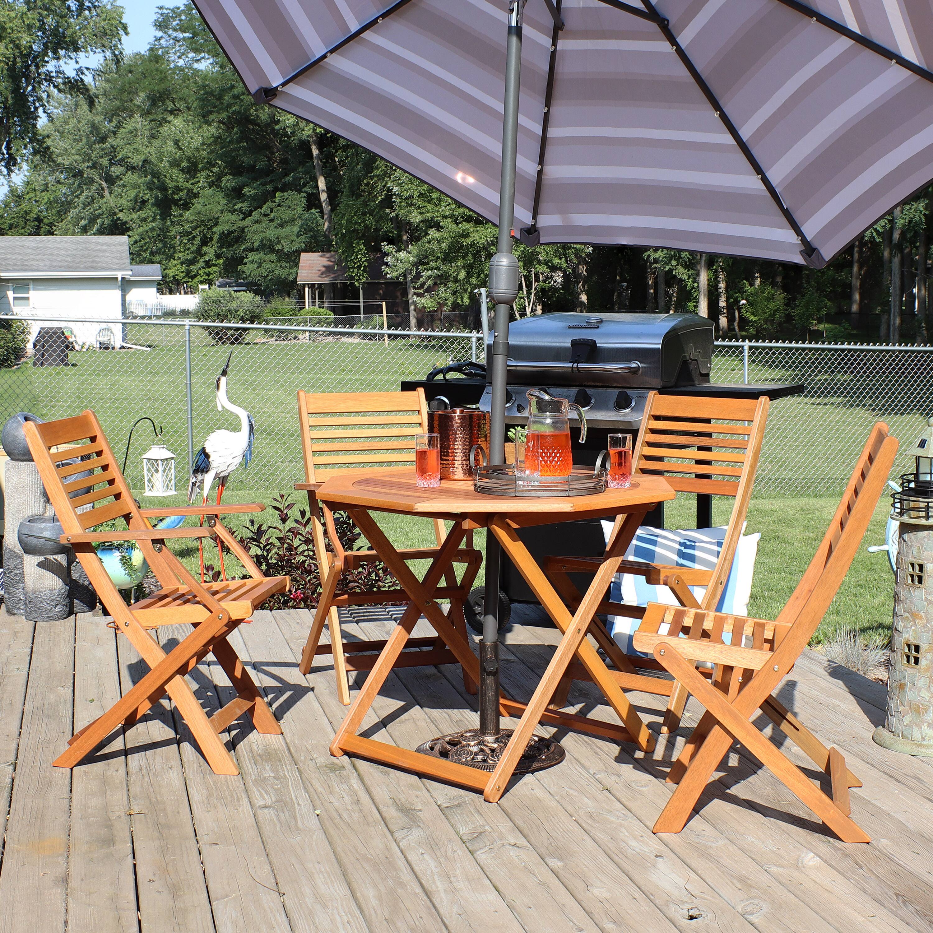 Alt View 4. Sunnydaze - Meranti Wood 5-Piece Folding Patio Dining Table and Chairs Set - Brown.