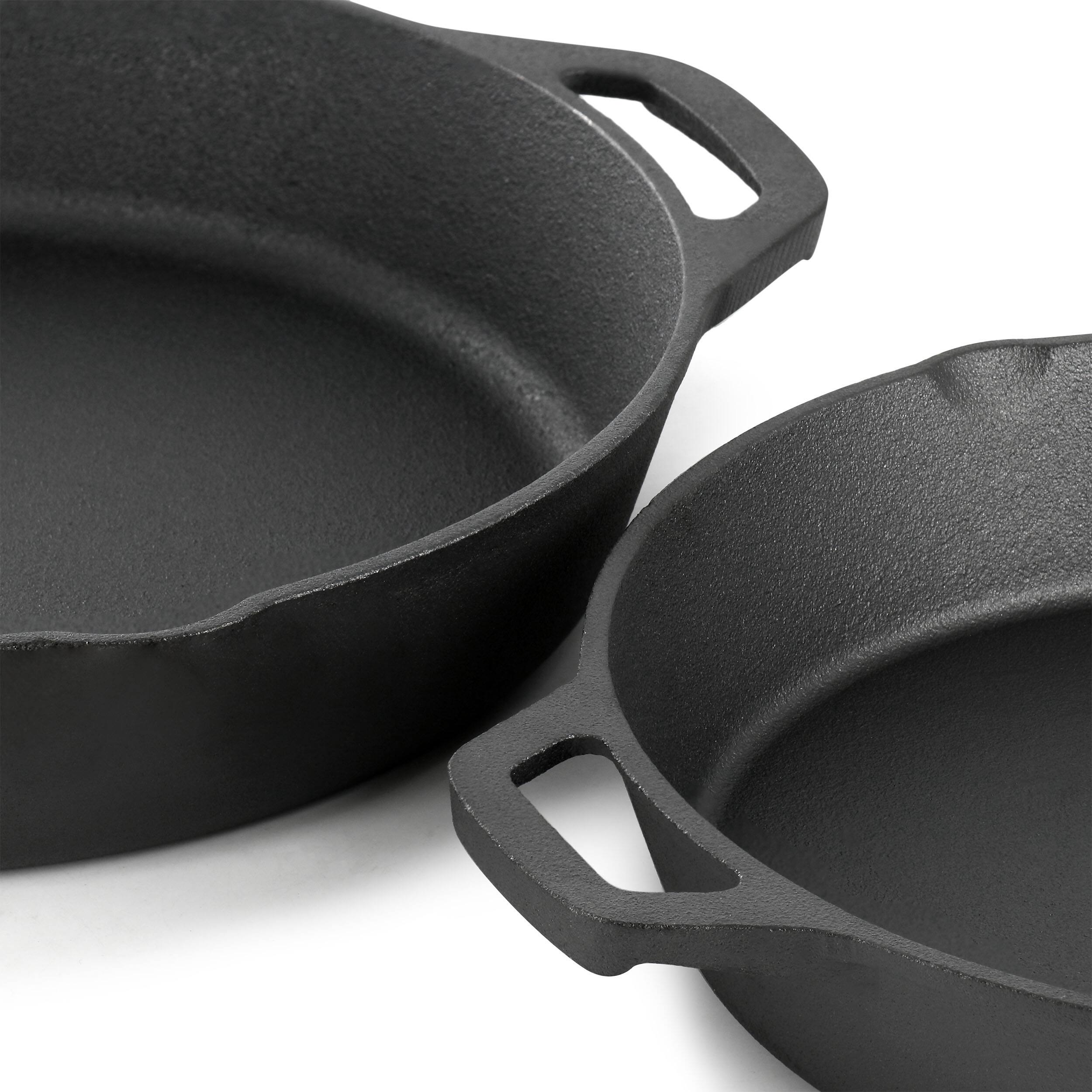 Alt View 4. MegaChef - MegaChef 13 Piece Cast Iron Skillet Set with Tempered Glass Lids and Silicone Holders - Black and Red.