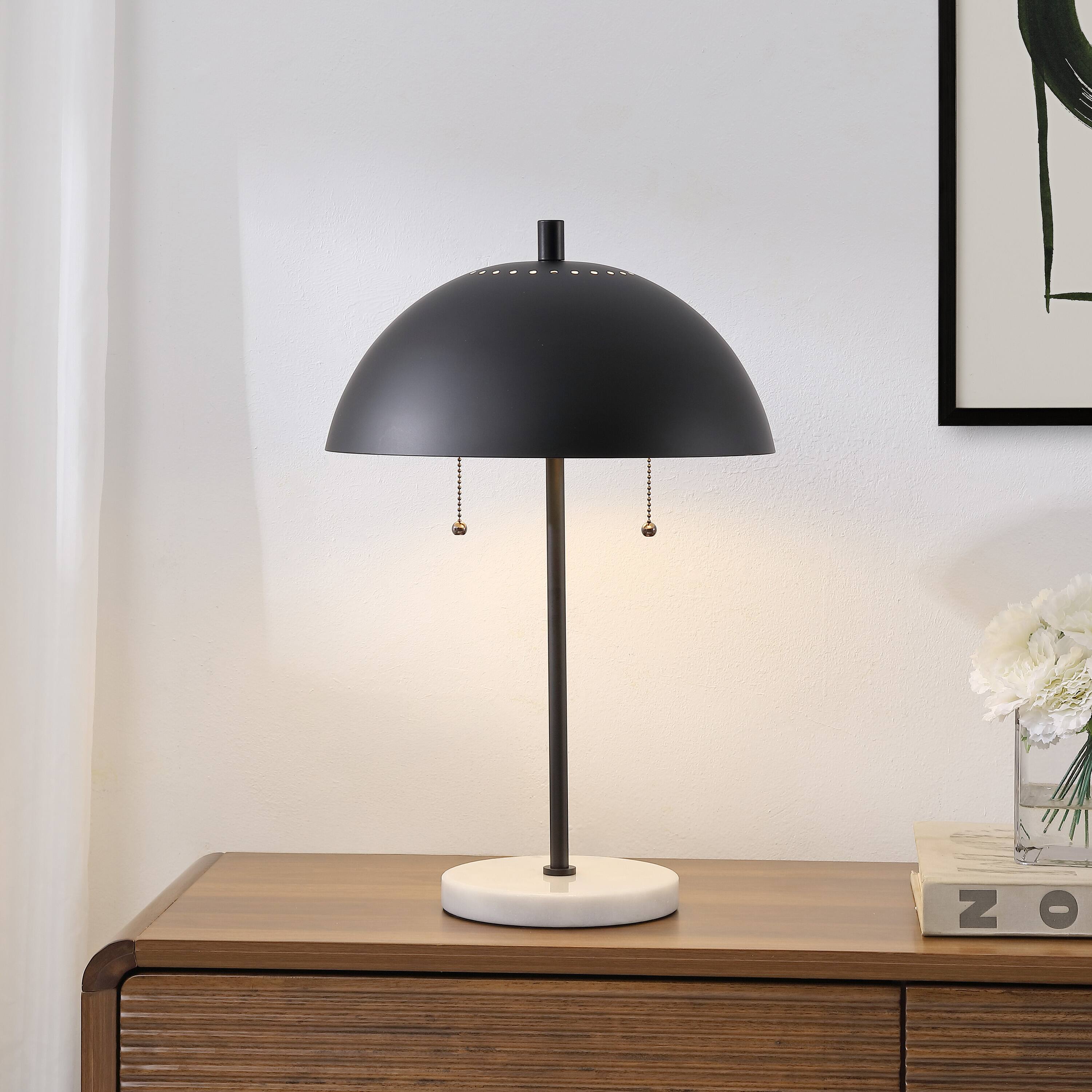 Alt View 1. Jonathan Y - Ella 20.7" Dome Metal with Marble Base LED Table Lamp, Black/White - Black/White.