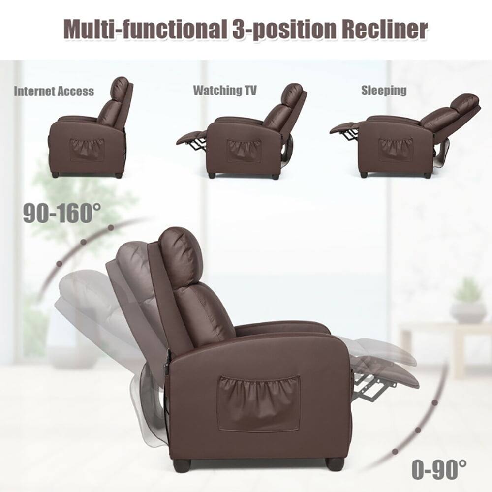 Multi-functional 3-position Recliner

Internet Access  
Watching TV  
Sleeping  

90-160°  
0-90°
