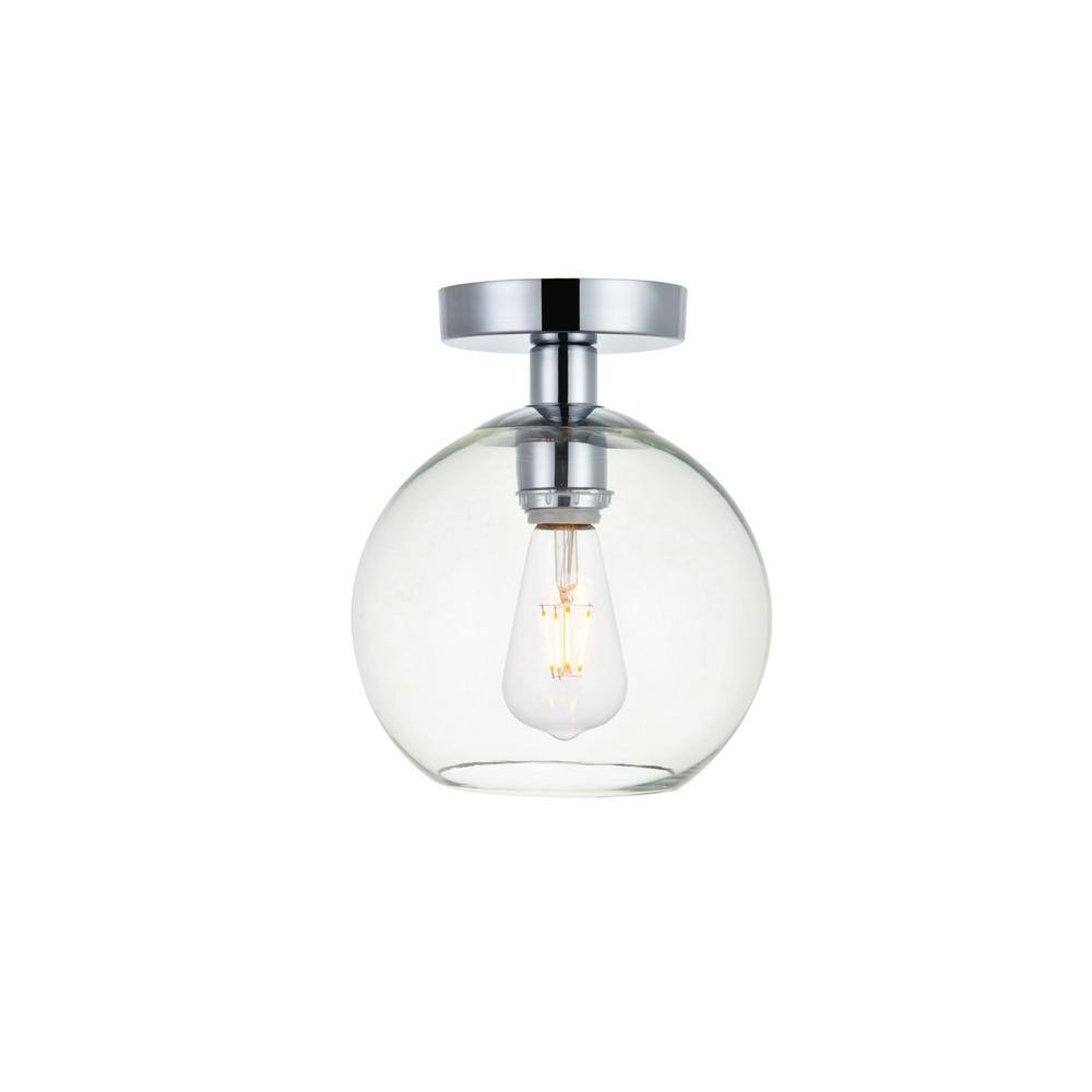 Alt View 3. Living District - Baxter 1 Light Chrome Flush Mount With Clear Glass - Chrome And Clear.