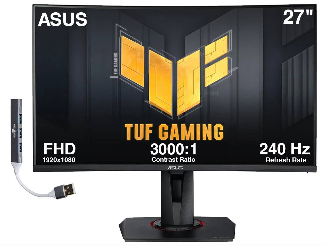 ASUS 27" GAMING TUF DOCKSTORM XOX0  
FHD 1920x1080  
TUF GAMING  
3000:1 Contrast Ratio  
ASUS 240 Hz Refresh Rate