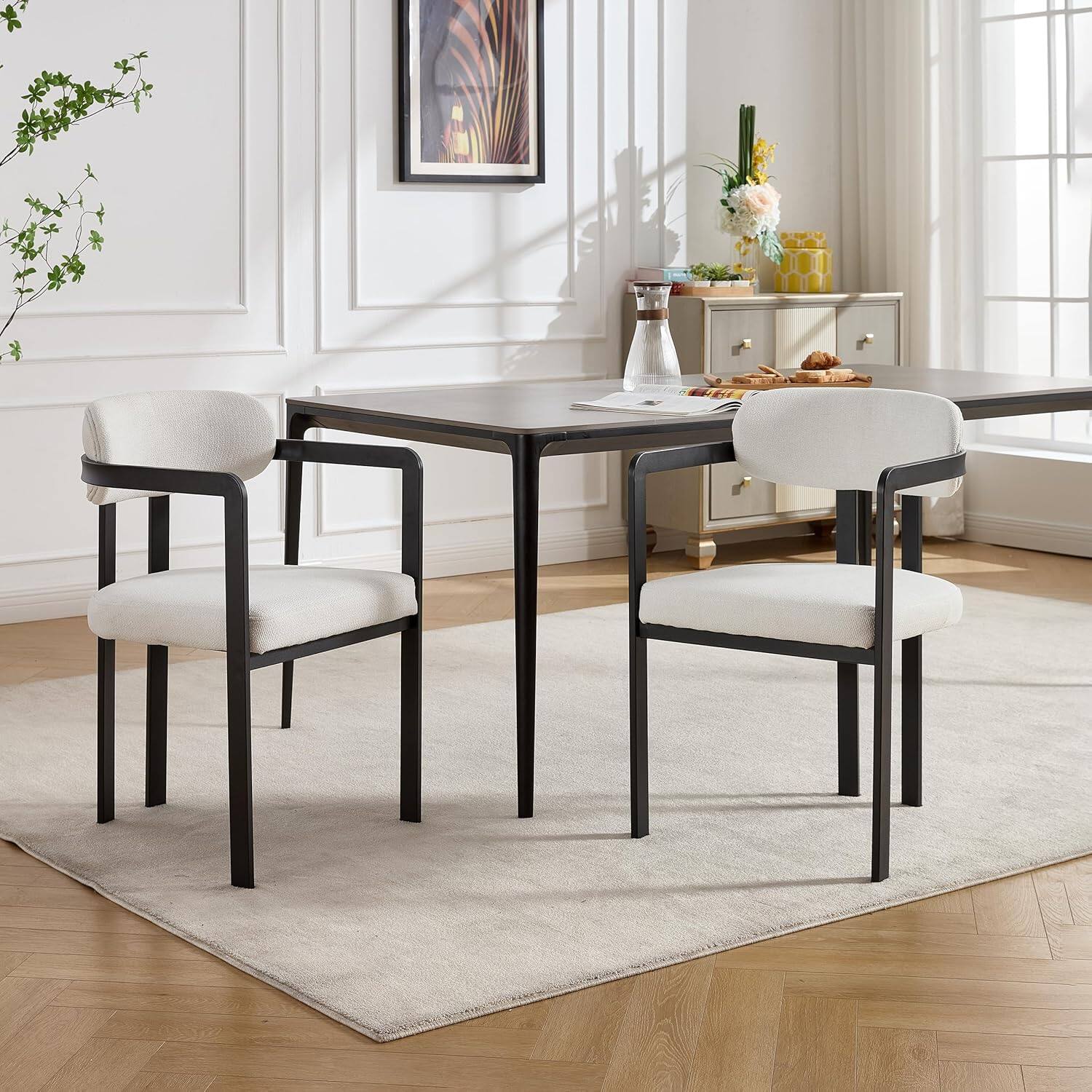 Alt View 3. Trinkets Crazed - Modern Dining Room Chairs Set of 2, Mid-Century Upholstered Boucle Kitchen Dining Chairs - beige.