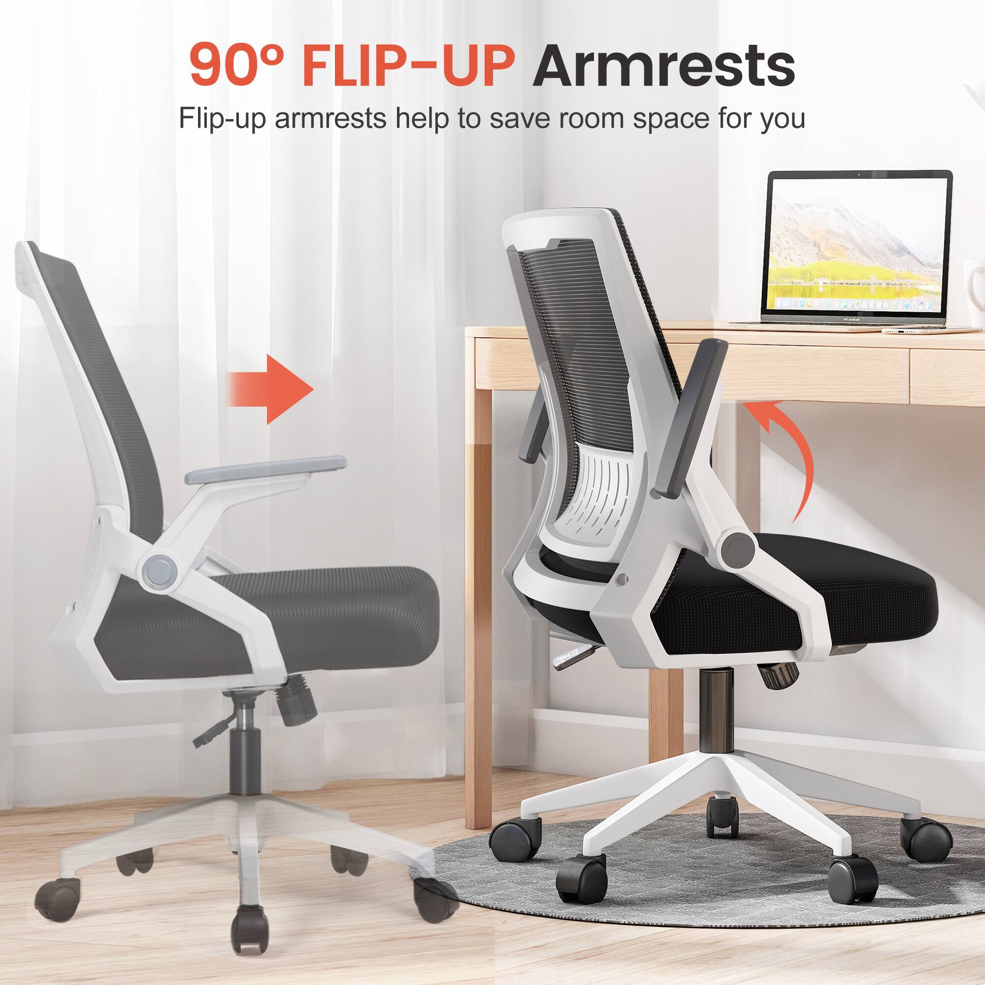 90° FLIP-UP Armrests

Flip-up armrests help to save room space for you