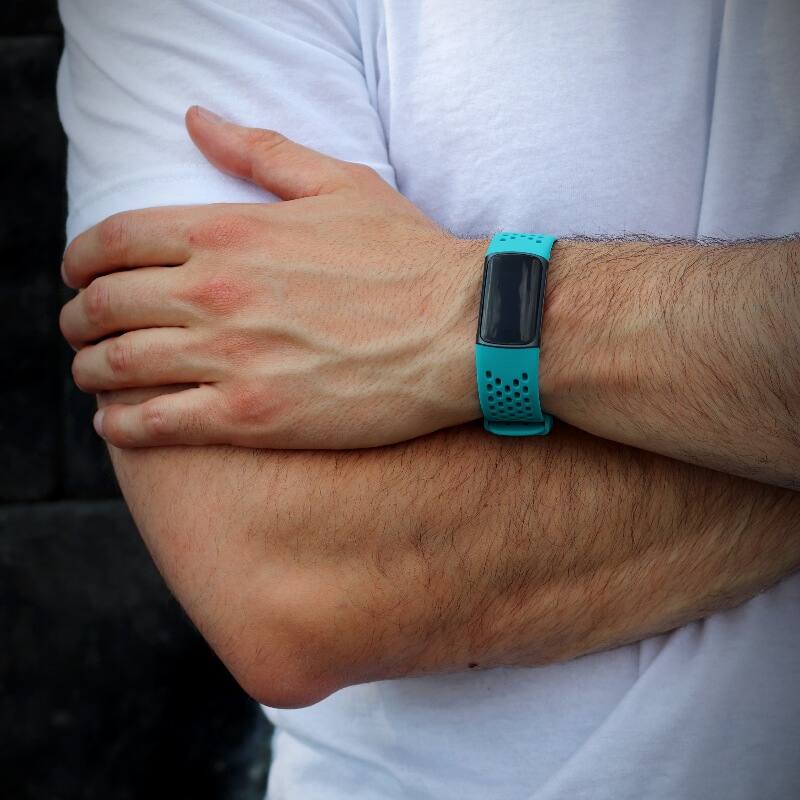 Alt View 4. StrapsCo - Endurance Band Silicone Rubber Watch Strap For Fitbit Charge 5 - Sangria Red.