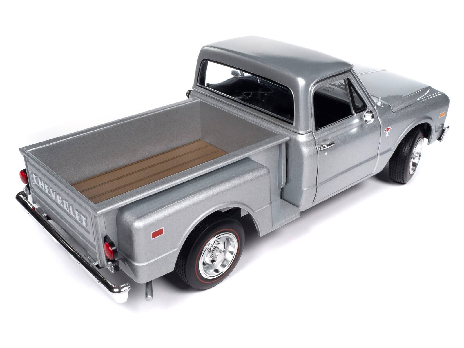 Alt View 1. Autoworld - 1968 Chevrolet C10 Stepside Pickup Truck Silver Metallic 1/18 Diecast Model Car by Auto World - Silver Metallic.