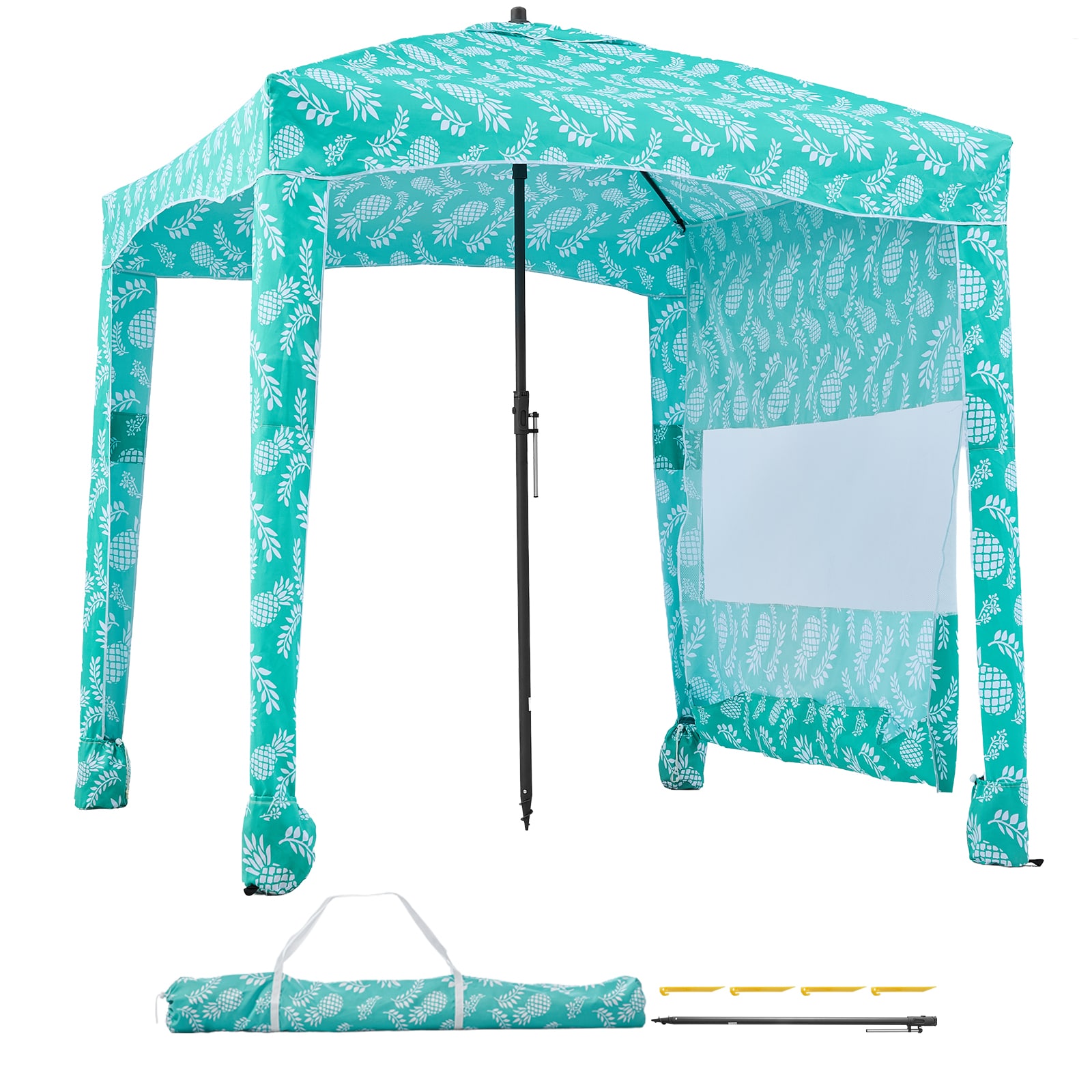 VEVOR - Beach Cabana, 6 x 6 ft Beach Canopy with Side Wall, UPF 50+ Protection Easy Setup Cabana Tent with Sand Pockets - Light green patterned