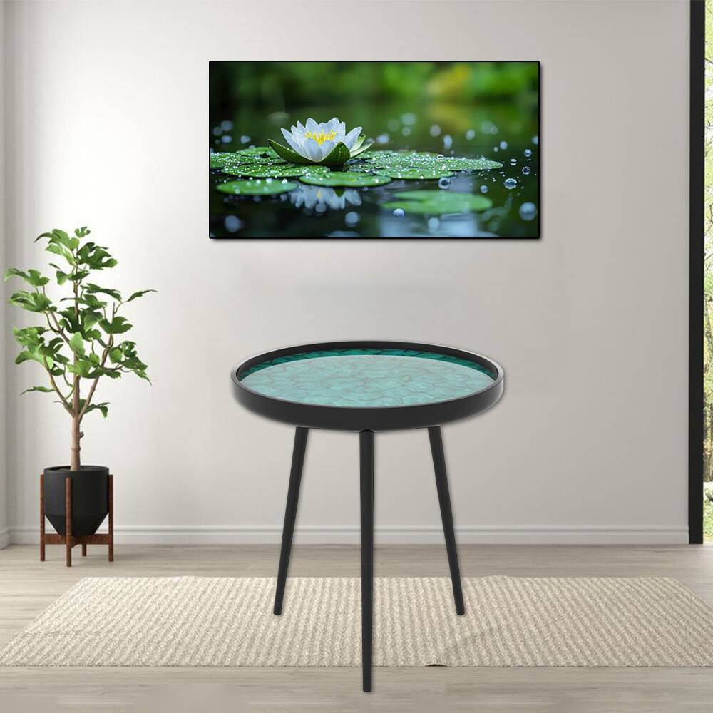 Front. Hivvago - Artistic Mid-Century Round Table with Shell-Inspired Decor - Large - Green.