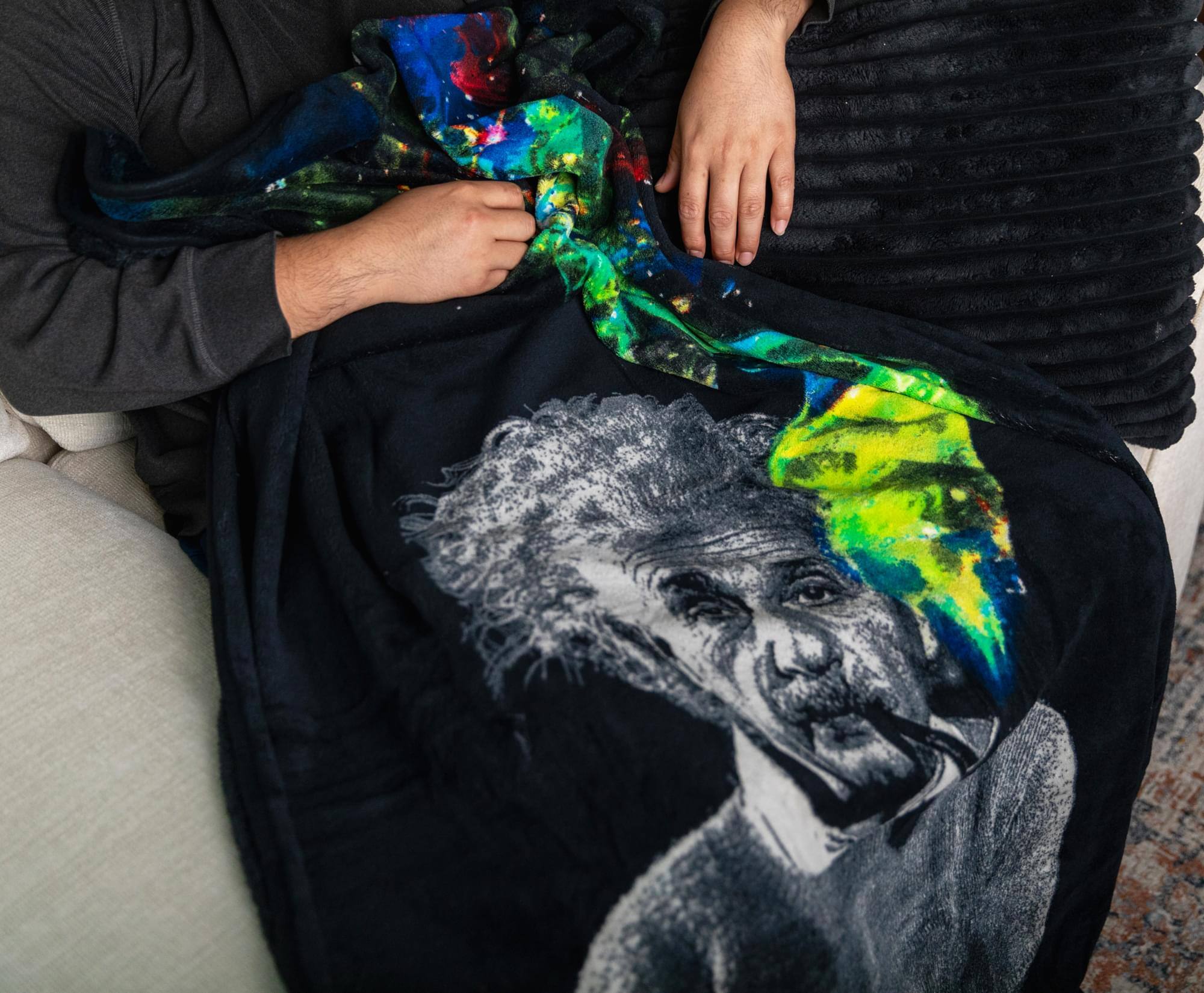 Alt View 4. Just Funky - Albert Einstein Smoke Galaxy Lightweight Fleece Throw Blanket | 45 x 60 Inches - Multi-Color.