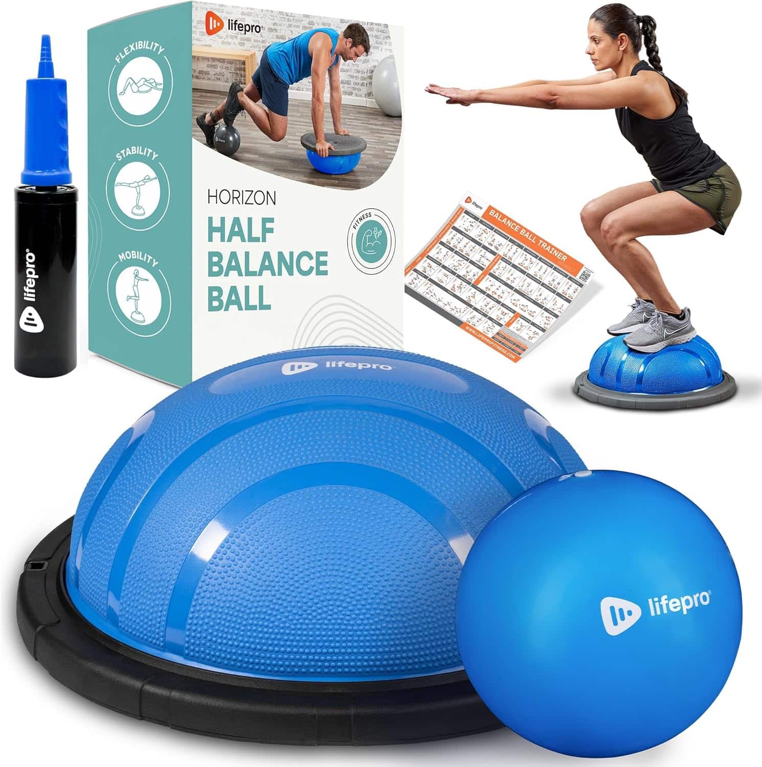 LifePro - Half Balance Ball Trainer for Core Stability Balance Training and Full Body Exercise - Blue