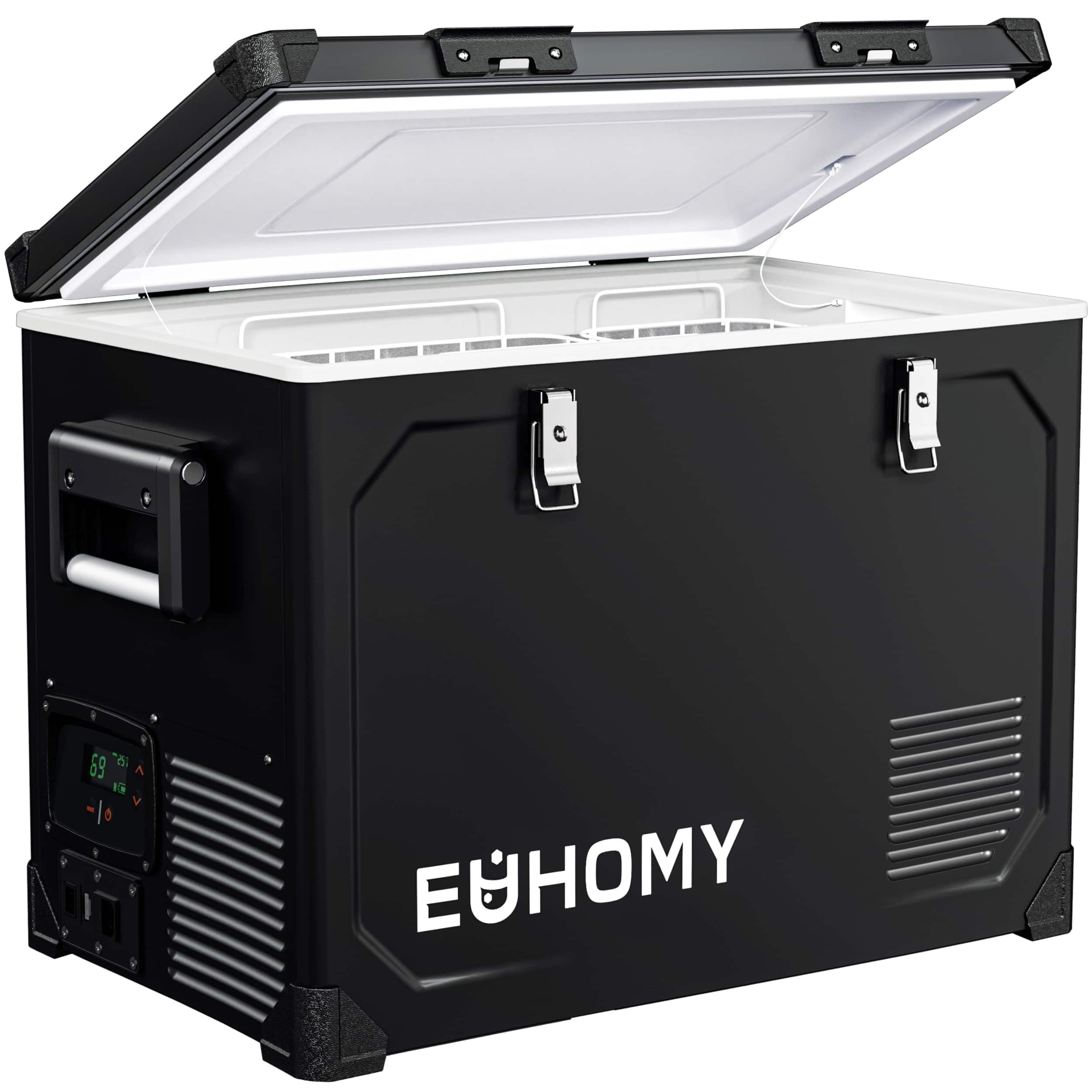 Euhomy - 48QT 12V Car Refrigerator -SECOP Powered Electric Cooler, -4℉~68℉ Refrigerator 12/24V DC & 110-240V AC for Camping, Boat - Black