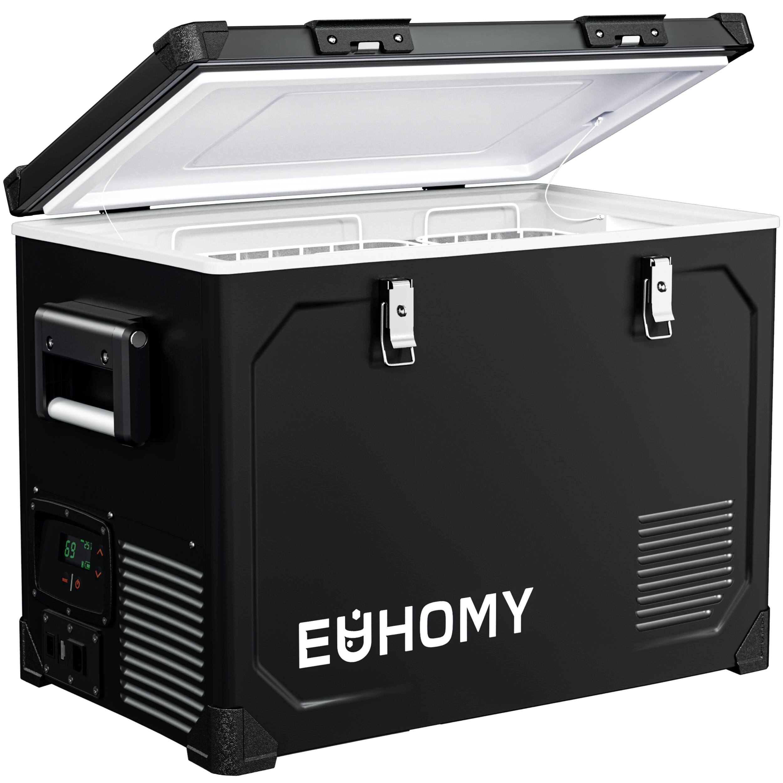 Front. Euhomy - 48QT 12V Car Refrigerator -SECOP Powered Electric Cooler, -4℉~68℉ Refrigerator 12/24V DC & 110-240V AC for Camping, Boat - BLACK.