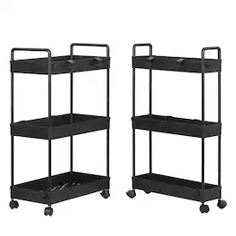 Oumilen - 3-Tier Rolling Storage Cart, 2 Sizes Slim & Wide Mobile Utility Organizer Trolley with Lockable Wheels - Black